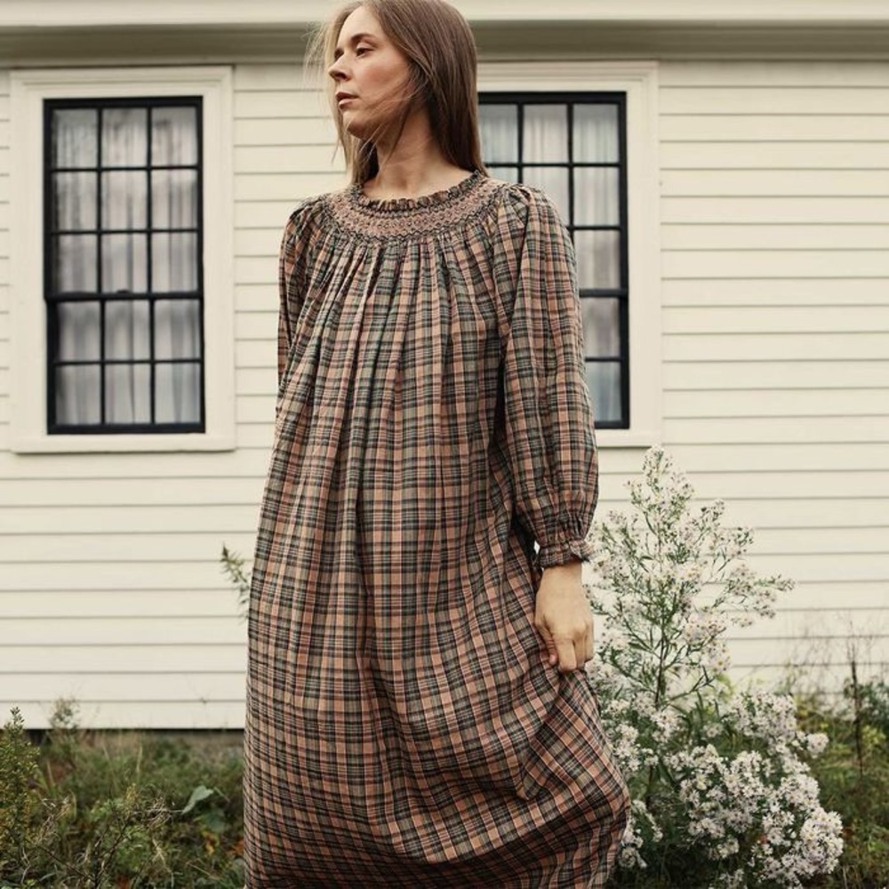 Doen Orchid nightgown- blush promenade plaid